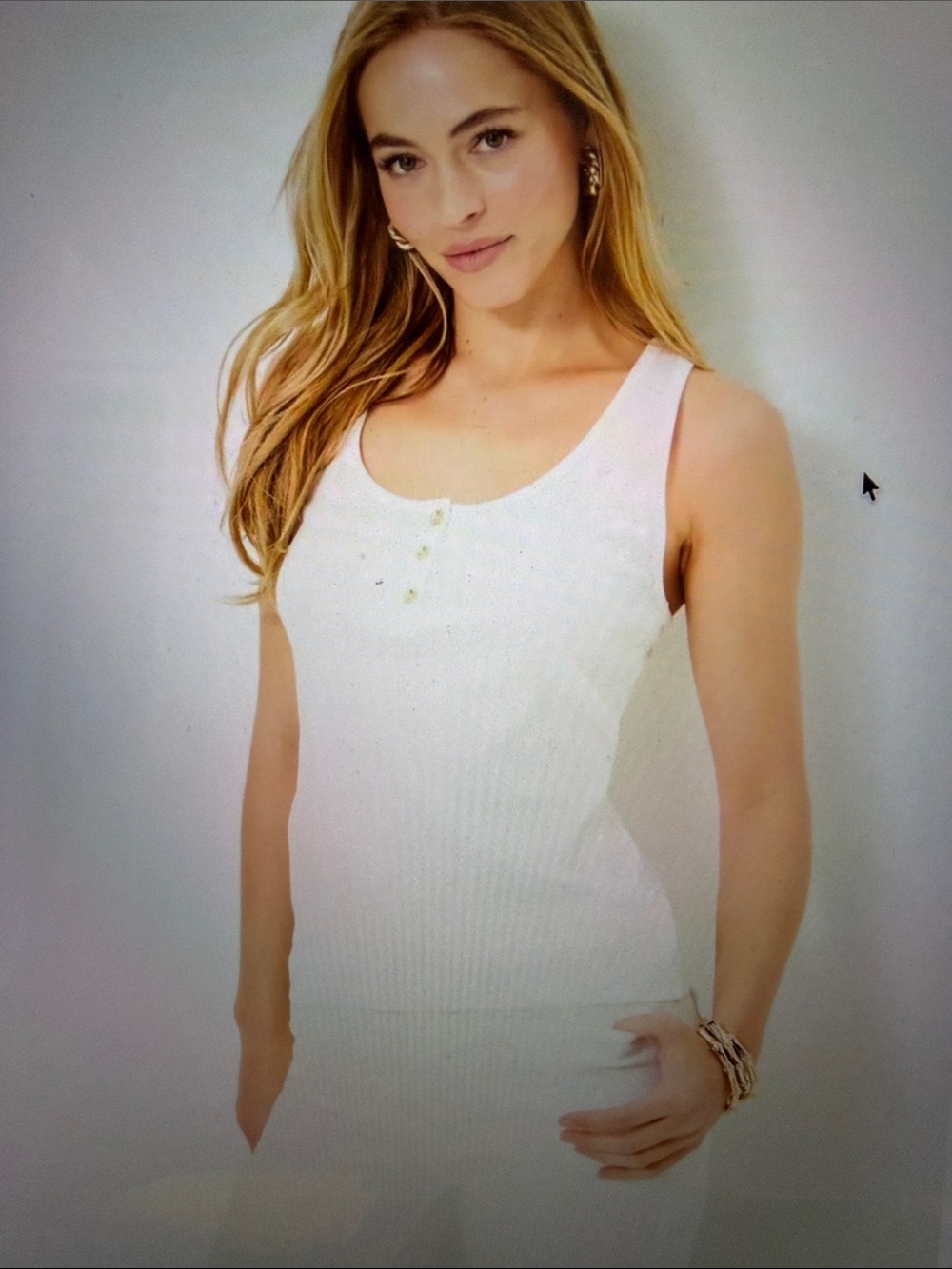 Lilly Pulitzer Sera Knit Top on Resort White Racerback Tank with Gold Buttons
